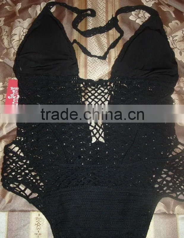 black extreme crochet monokini swimwear