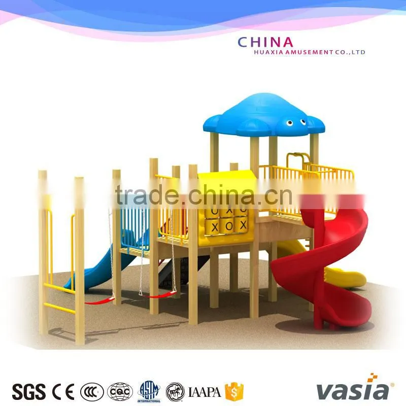 Kids Outdoor Wooden Fitness Equipment,Plastic Slide, Swing Playground