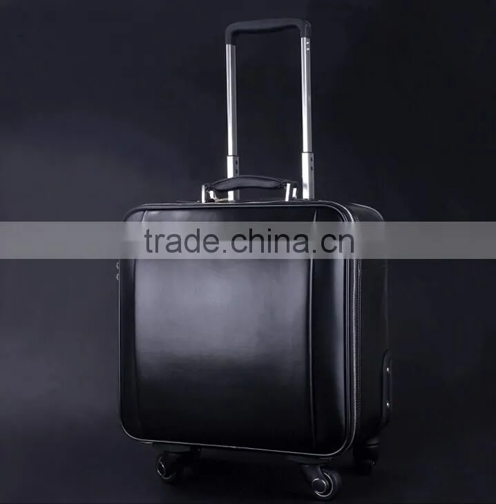 2016 fashion business trolley bag black PU leather travel bag