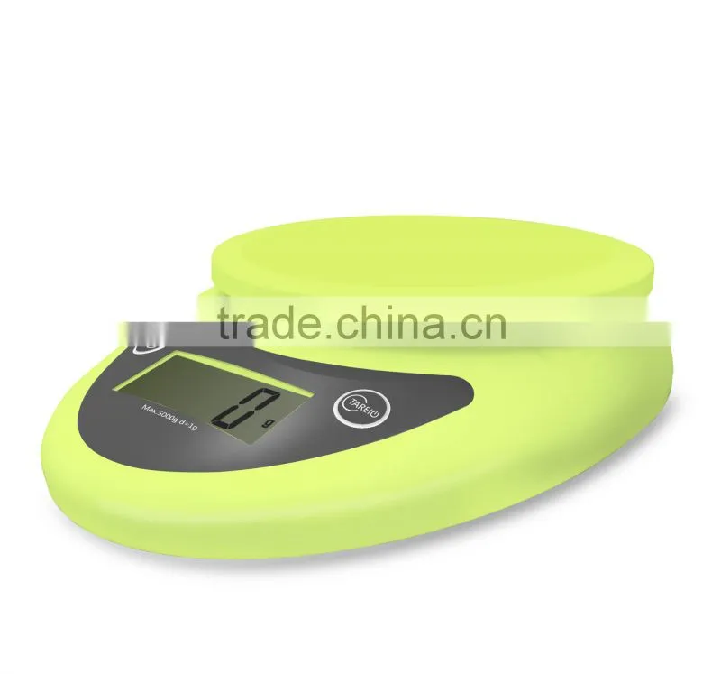 ABS and stainless steel kitchen scale 5kg for promotional gift cheap and lightweight kitchen food scale