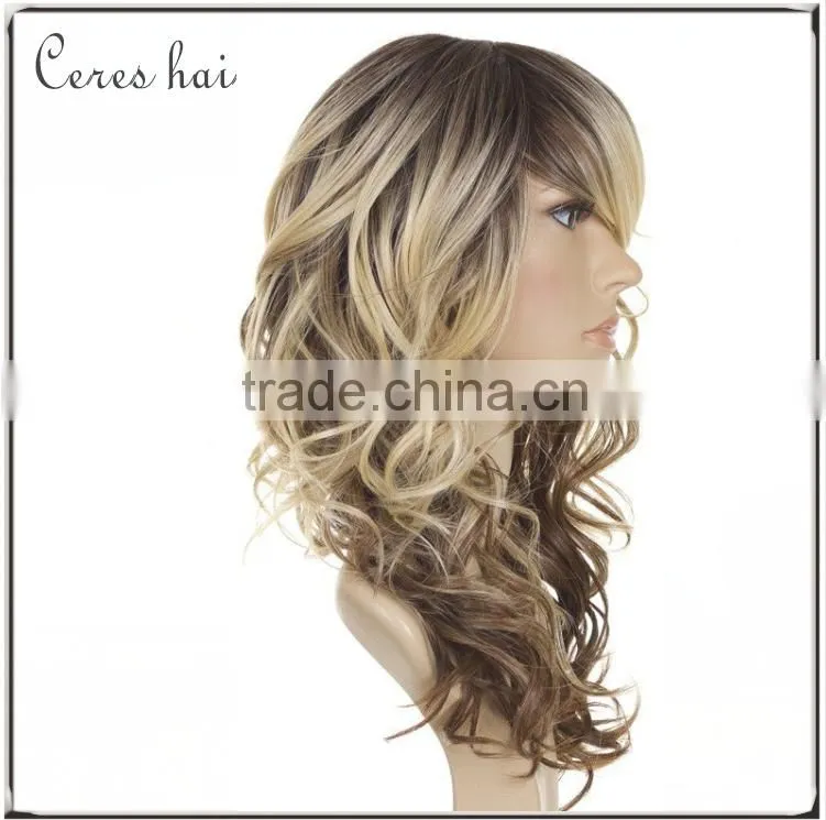 curly wavy wig blonde high temperature synthetic fiber lace front blonde wig