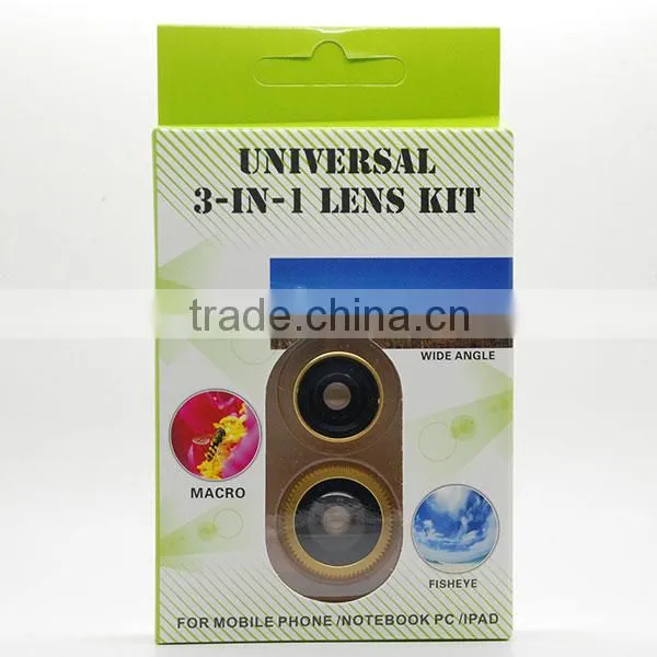 optics 3 in 1 lens kit 0.67x wide angle +macro +fisheye lens for iphone6 camera lens for smartphone