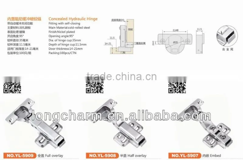 3D concealed hydralulic overlay hinge