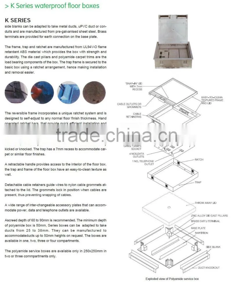 Electrical Floor Box/Floor Outlet Box/under floor service box with 13A SWITCHED SOCKET PLATES