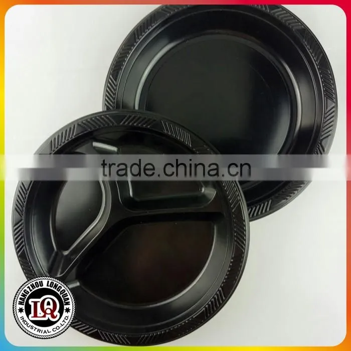 Black Disposable 3 compartment Plastic Plate