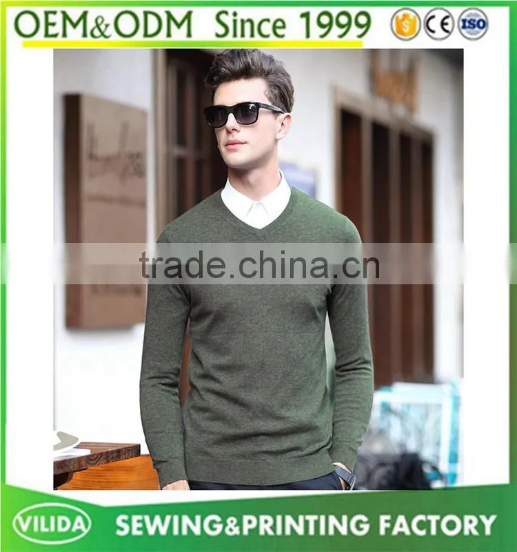 Custom winter mens 100% woolen knitted sweater new design V neck blank knitted sweater