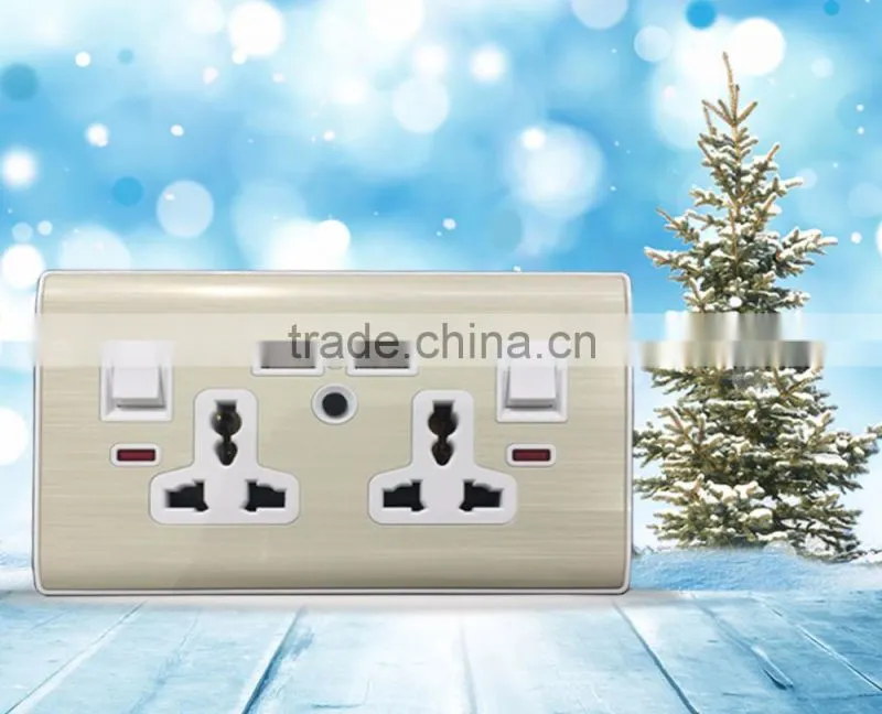 wall mount electrical double switch socket with 2 usb outlet for iphone charge 3200 mA