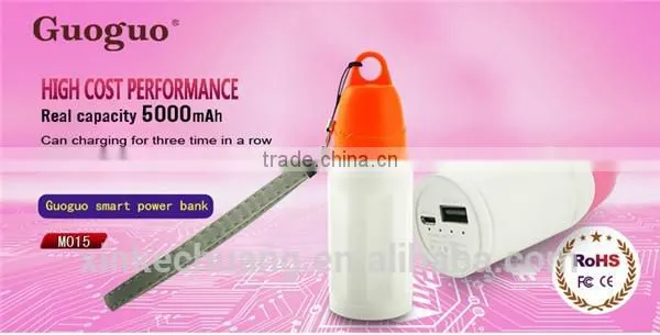 Guoguo 5000mah long lasting portable travel power bank with shaking indicator for iphone7