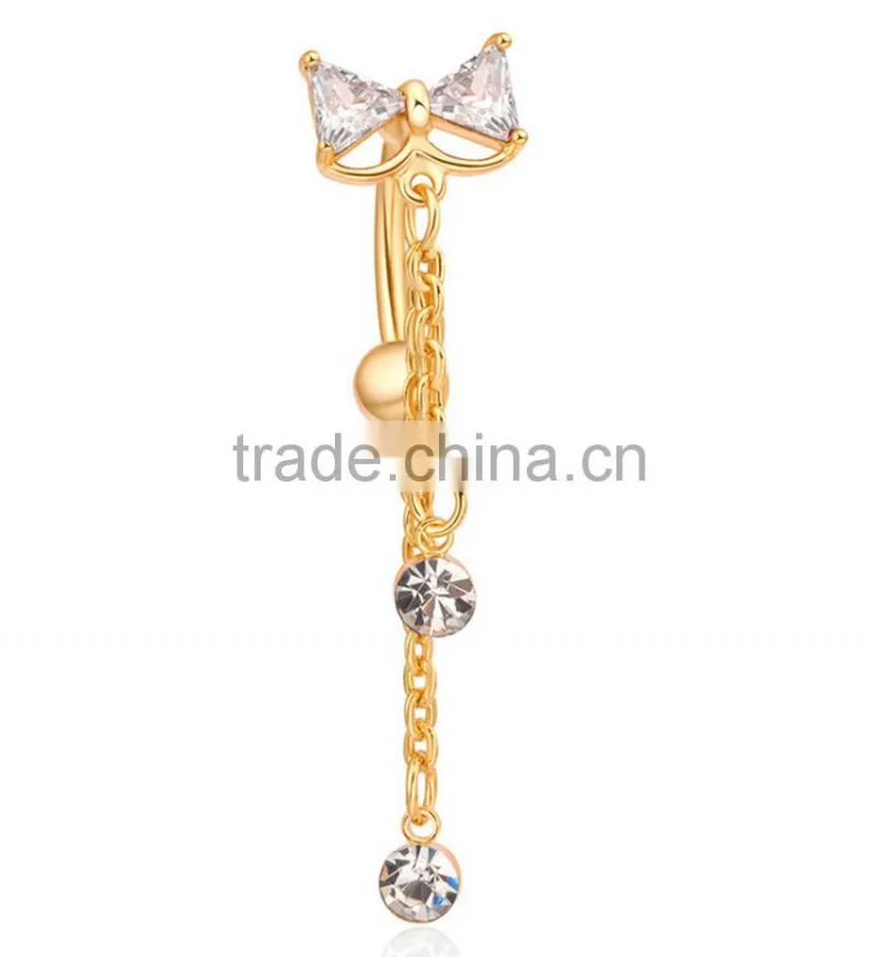 Hot Sex Women Bowknot Zircon Belly Navel Ring