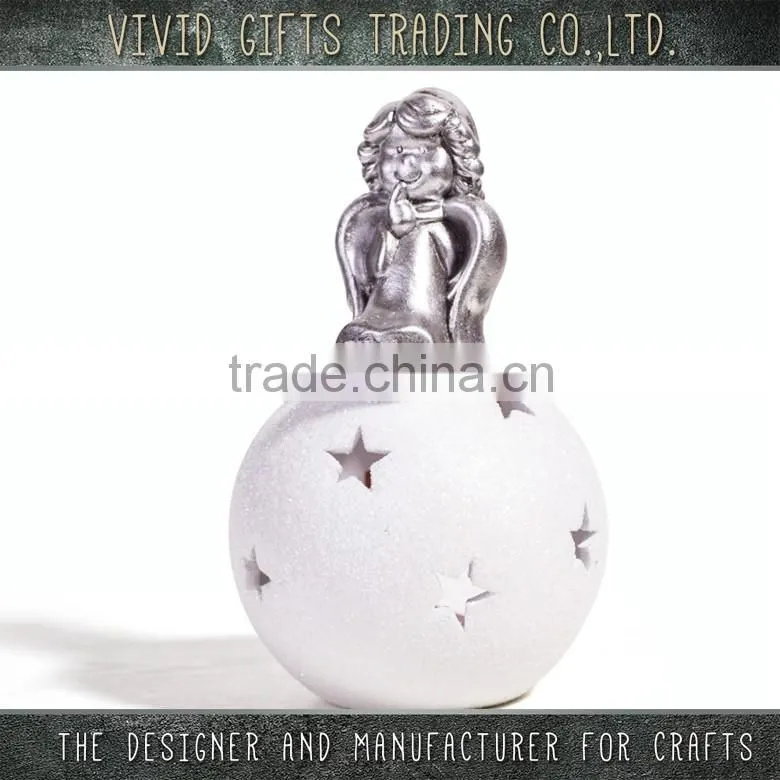 Christmas new items ceramic or porcelain angel sitting snow ball in candle holder