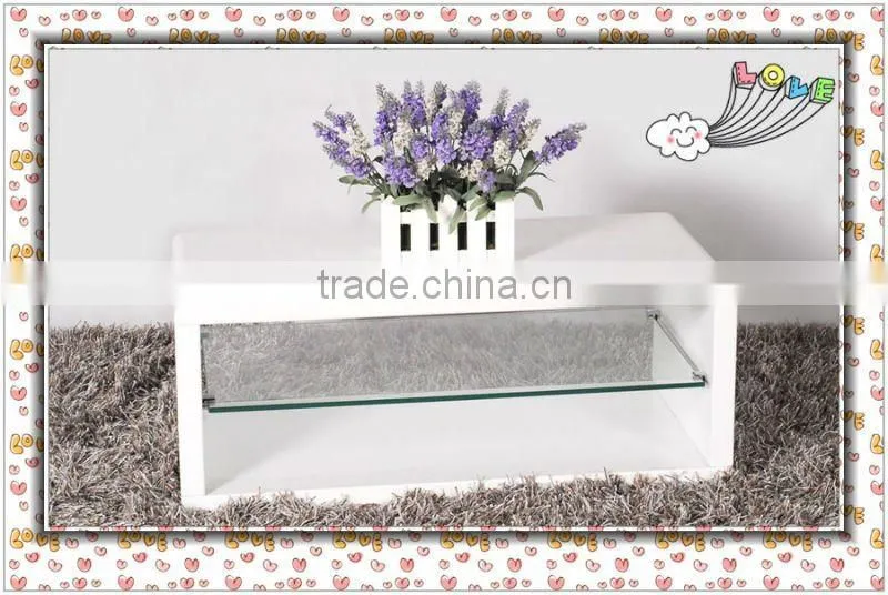 Modern TV stand with high gloss white and 8mm tempered glass shelf