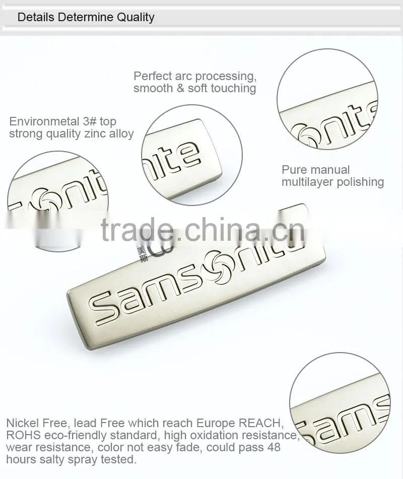 Shiny nicklel custom metal handbag name plate