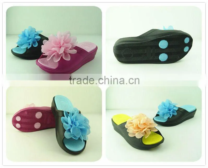 Fashion thick high heel with flower EVA slippers for lady 2013