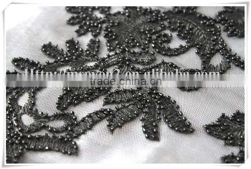 Latest modern black beads embroidery textile fabric for cloths or dress