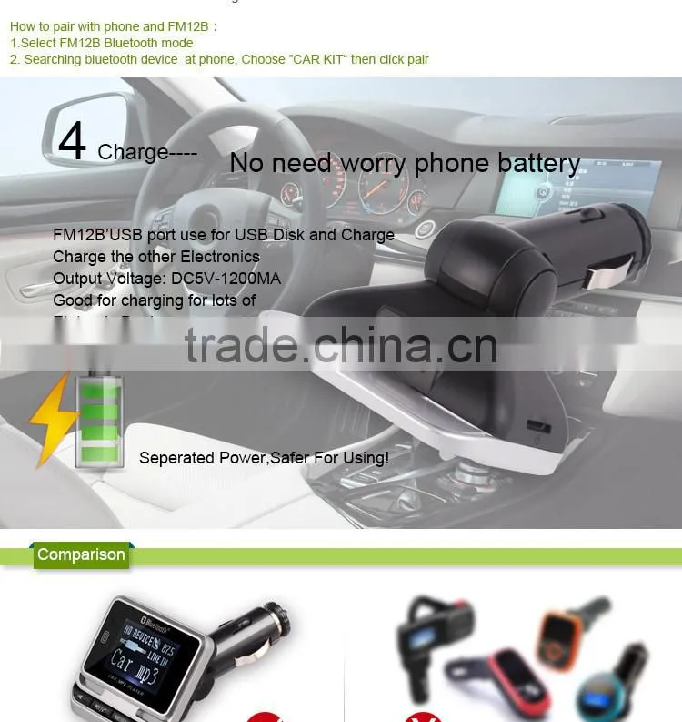 Bluetooth Car Kit Handsfree MP3 Player FM Transmitter USB Charger