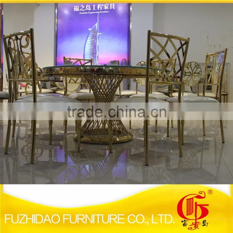 stainless steel glass top metal frame table with wedding