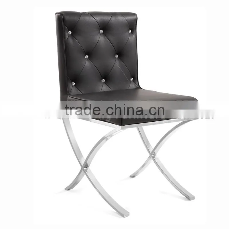 black leather cross stainless steel legs dining chair