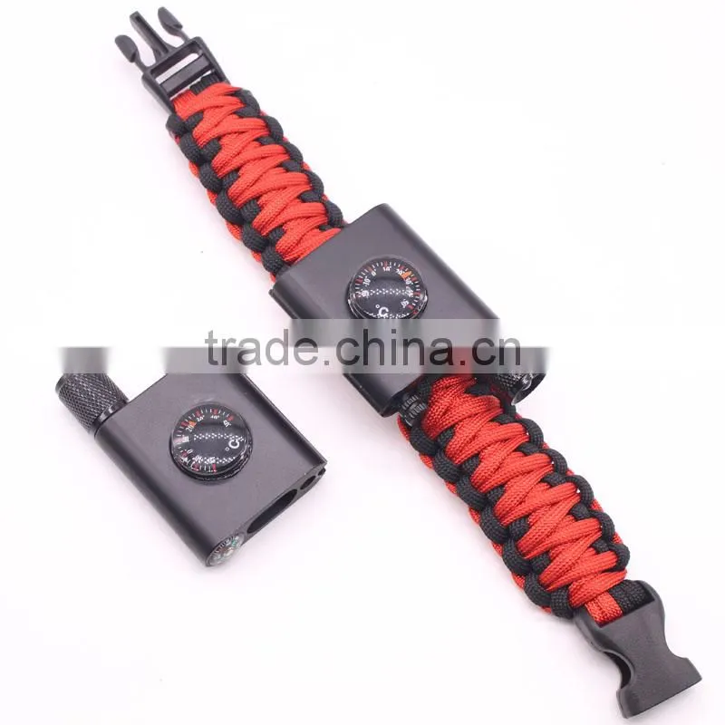 Newest design outdoor survival compass paracord bracelet with LED light