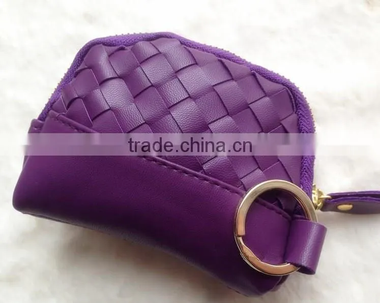 girls weaving PU leather coin purse