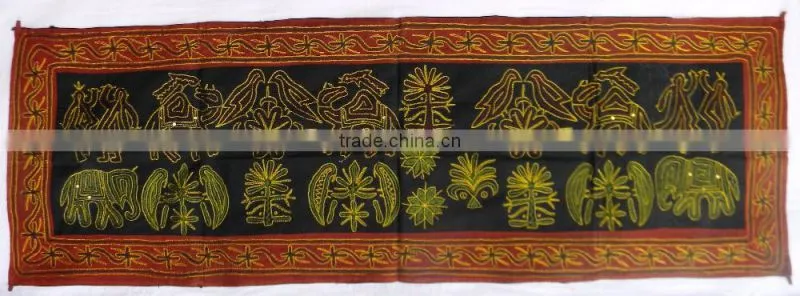 Traditionally Designed Hand Embroidery Work Indian Cotton Wall Hanging Mix Design Tapestry