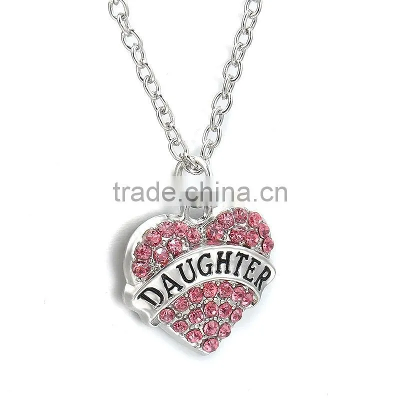2016 cheap Hot Crystal Love Heart Pendent Necklace Fashion Family Xmas Gifts Jewelry
