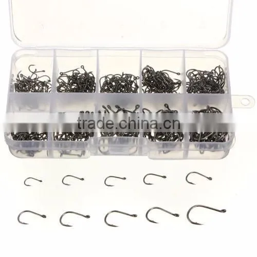 Amazon hot Cheap 500pcs 10 Size Assorted Sharpened Fishing Hooks Lure Baits With Fish Tackle Box