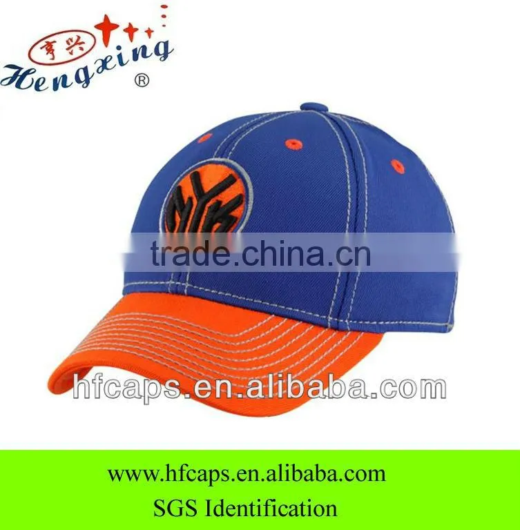 2013 ladies and mens blue and orange 6 panels custom design 3D embroidery baseball caps and hats