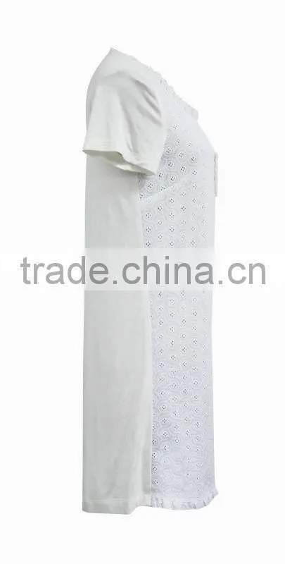 Ladies Beautiful fancy casual short sleeve long white dresses shirts for women with front bust pocket