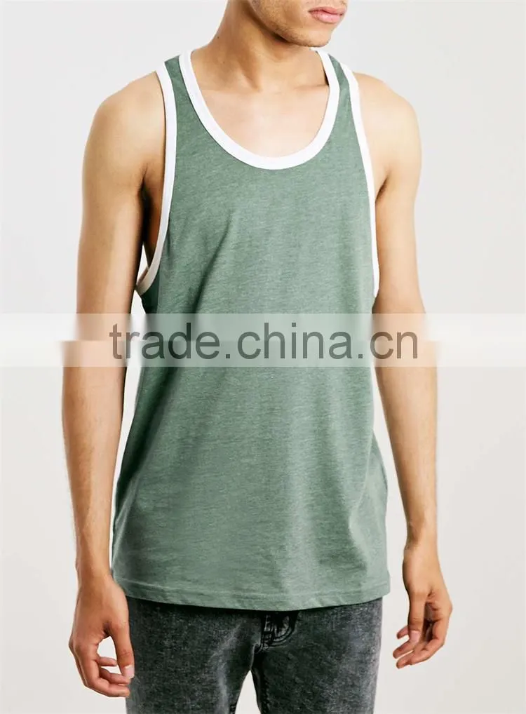 Trade assurance supplier cheap wholesale green and white ringer gym vest for men