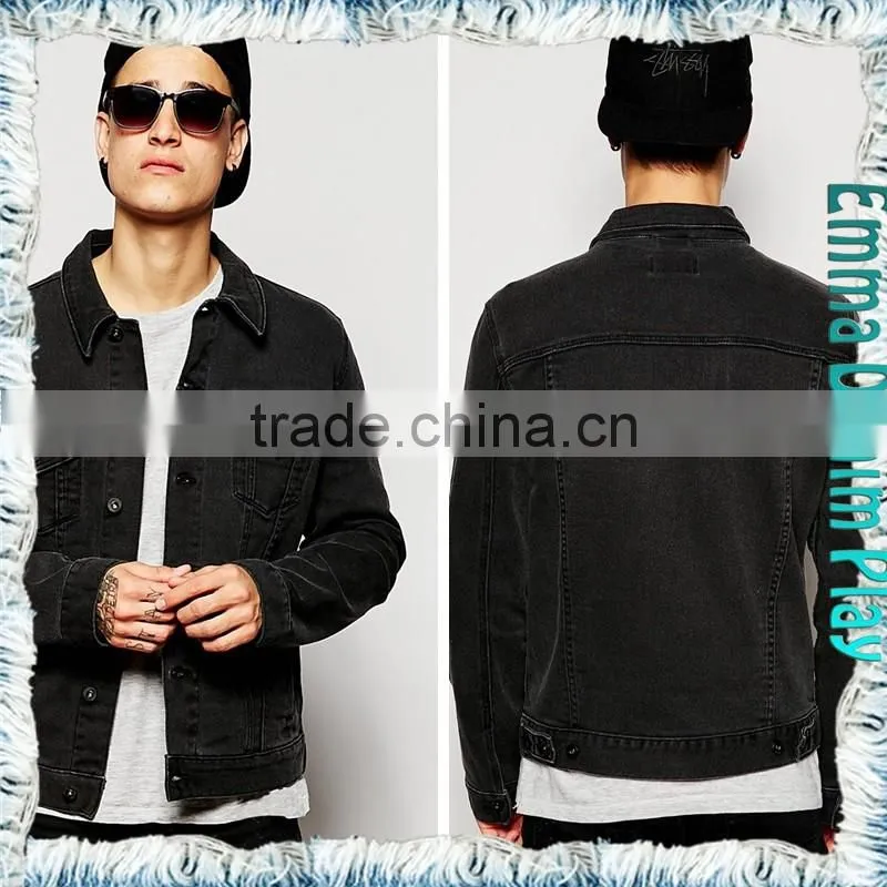 2016 Hot Style 100% Cotton Stone Wash Vintage Black Denim Mens Chic Jackets