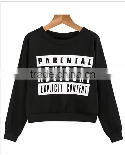 Black Long Sleeve Letters Print Loose Crop Sweatshirt