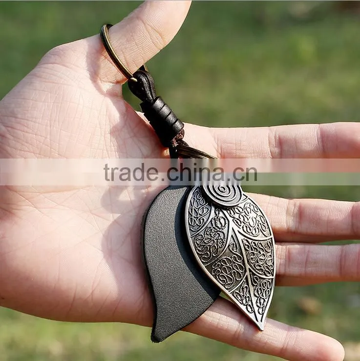 Custom Punk Leaves Leather Key Chains - Promotional Items