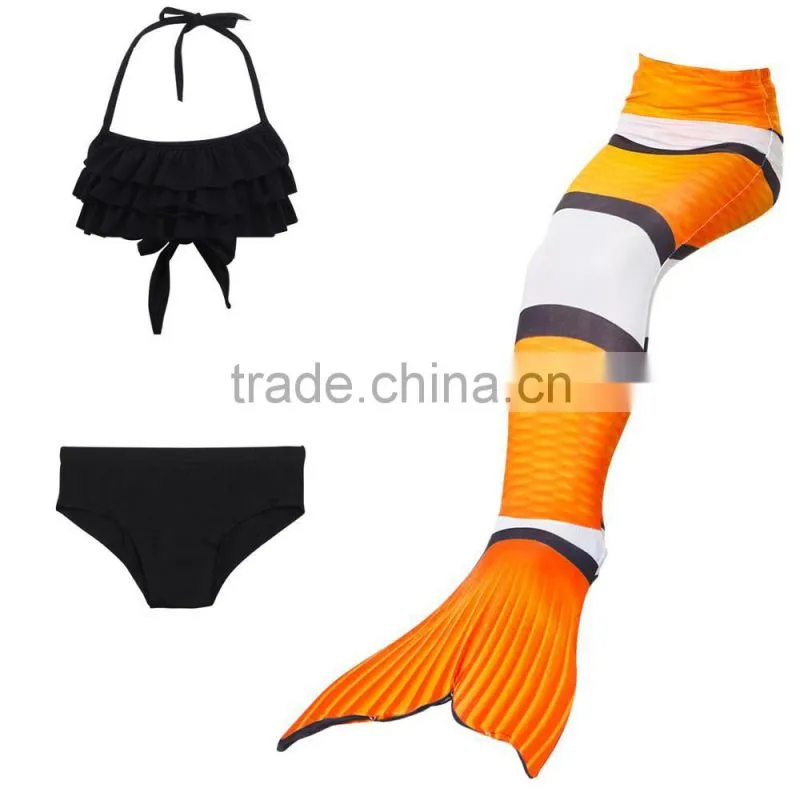 Swimmable Mermaid Tail Costume Swimsuit for Girls Kid Swimming with Bathing Bikini Set