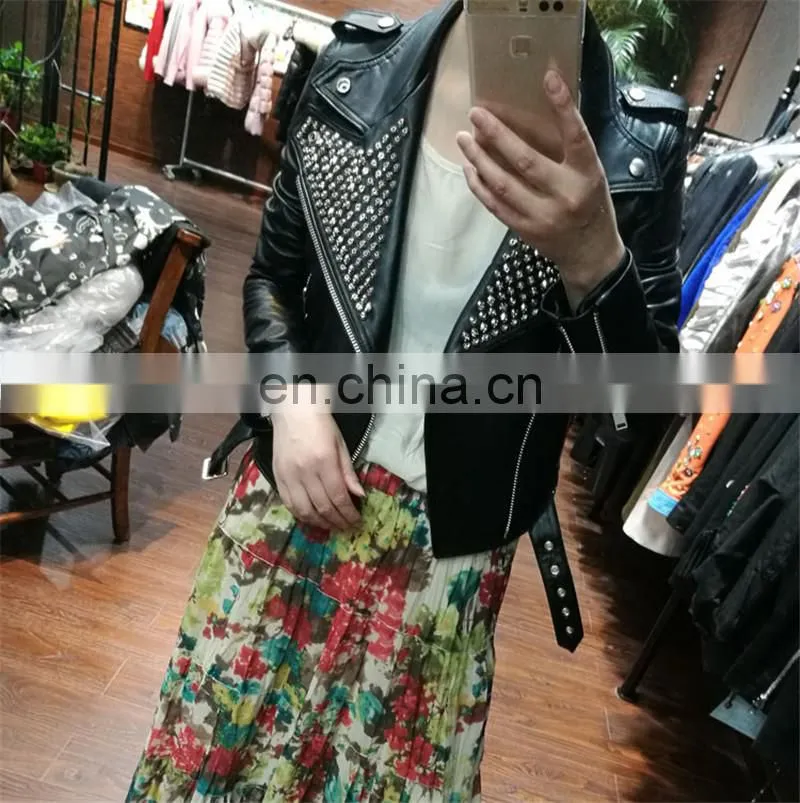 High Quality Custom Design Fashion Motocycle Jackets Black Short Women Biker Leather Jacket