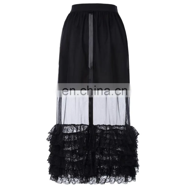 Belle Poque Retro Vintage Sexy Women's Ruffled Lace Hem See-Through Long Skirt BP000348-1