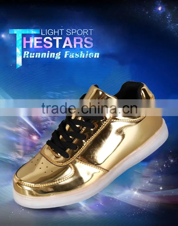 Wholesale Fashion gold/silver adults LED shoes/LED light up shoes/LED flashing sneaker/luminous LED light sport shoes