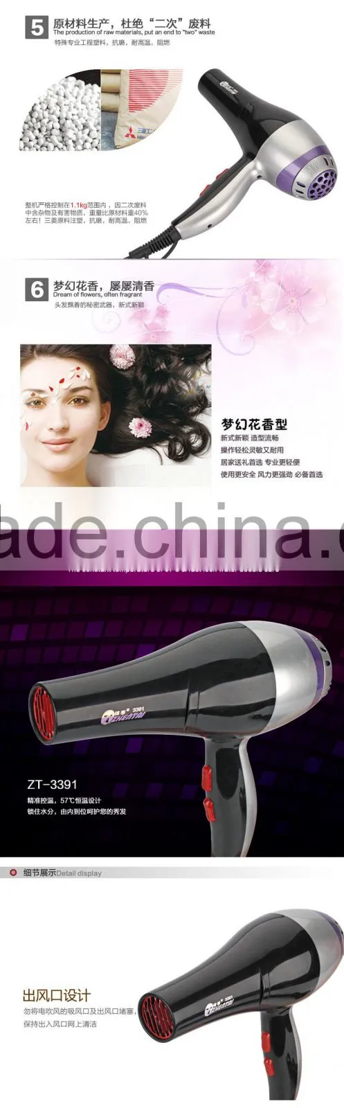 High Quality Hair Dryer Black&Grey Color Hair Dryer Travel Iron