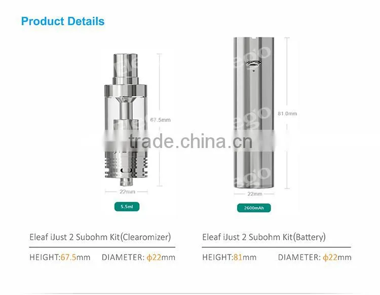 In Stock Eleaf iJust 2 hot sale eleaf ijust 2 kit with 2600mAh battery and 5.5ml big capacity