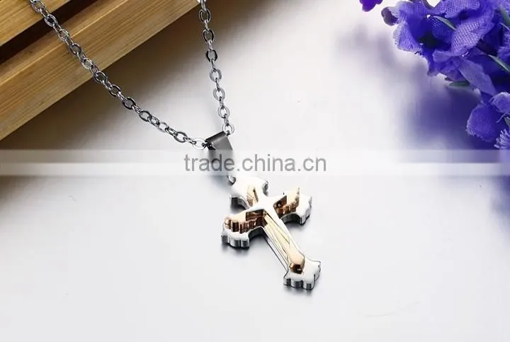 Factory direct selling titanium steel rose gold plated multilayer cross chain necklaces