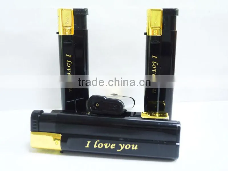 black color gold cap plastic windproof lighter with logo