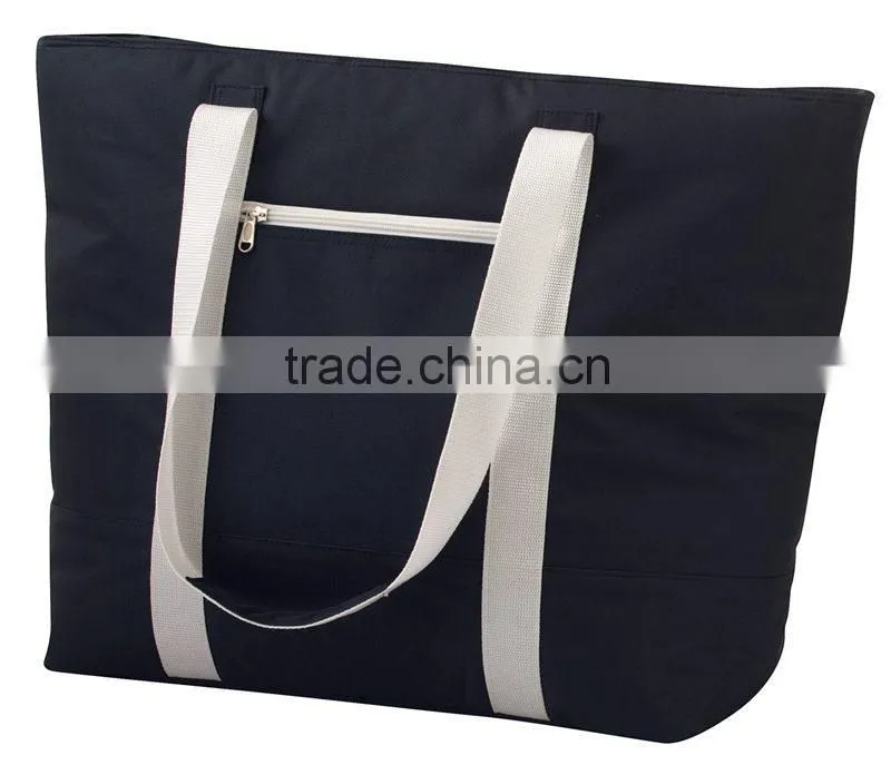 reusable black trendy ladies tote shopping bag with front pocket