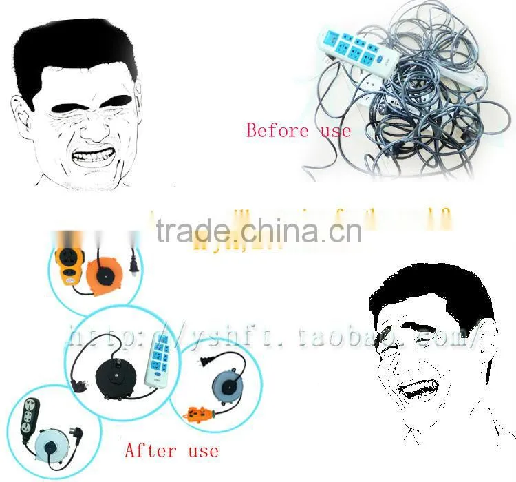 3 pins extension power cord reels and spring retractable cable reel