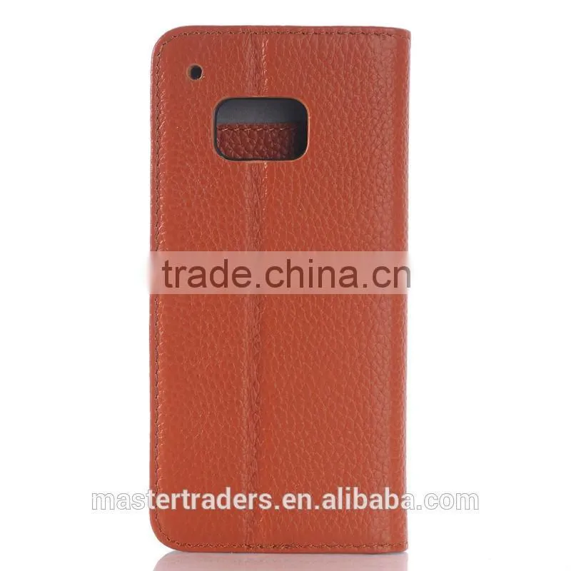 Cheap Litchi Grain Wallet Flip Real Genuine Leather Case For HTC One M9 MT-3090