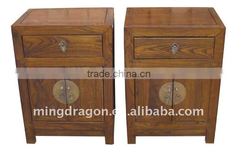 chinese antique red wooden small pair of bedside cabinet