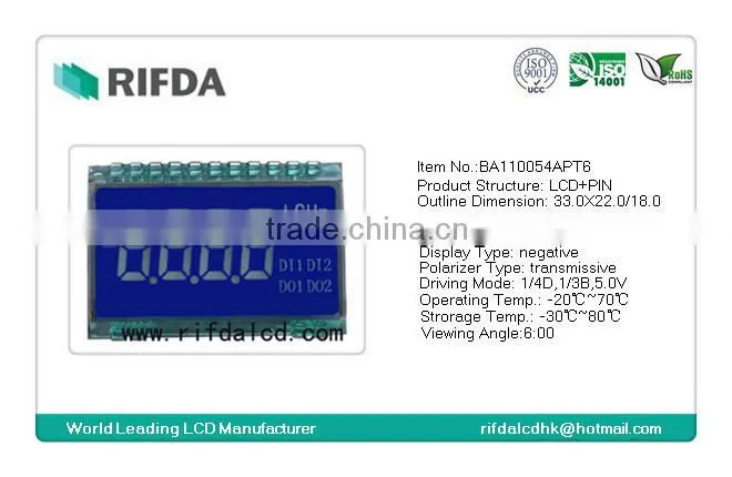Blue background white character 4 digit lcd display