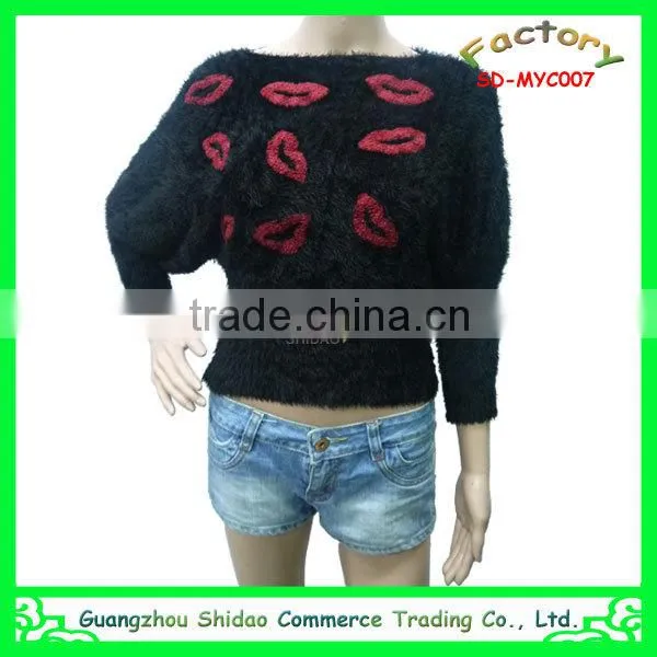 Fashion woman custom wool new style embroidery top sweater