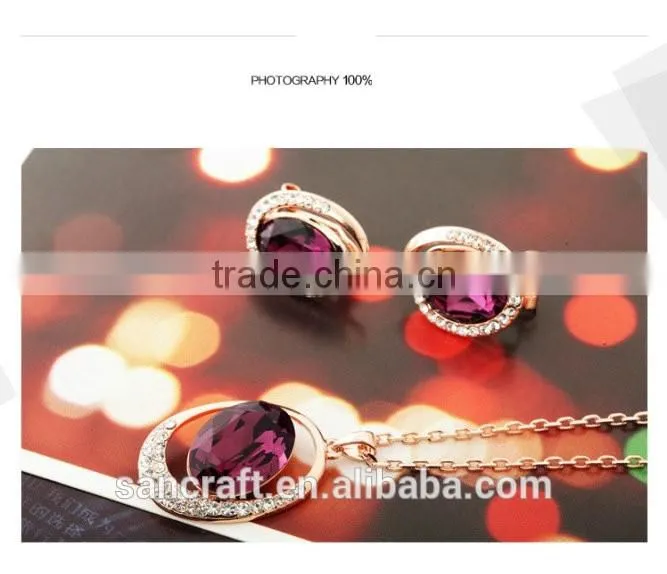 New arrival jewelry 18k gold plated necklace set with ruby Austrian crystal