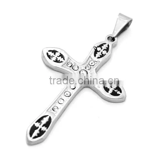 Christian Cross Pendant 316L White Diamond Paved Silver Tone Religious Crucifix Luck Gift for Men and Women