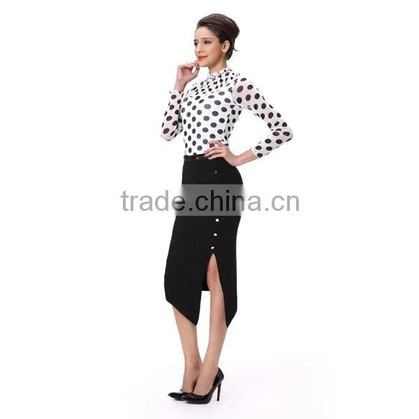 Garment Factory Office Lady Dot Printed Long Sleeve Blouse Tops