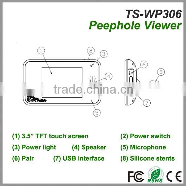 The latest 3.5''TFT-LCD infrared luxury touch screen digital wireless intercom peephole door camera